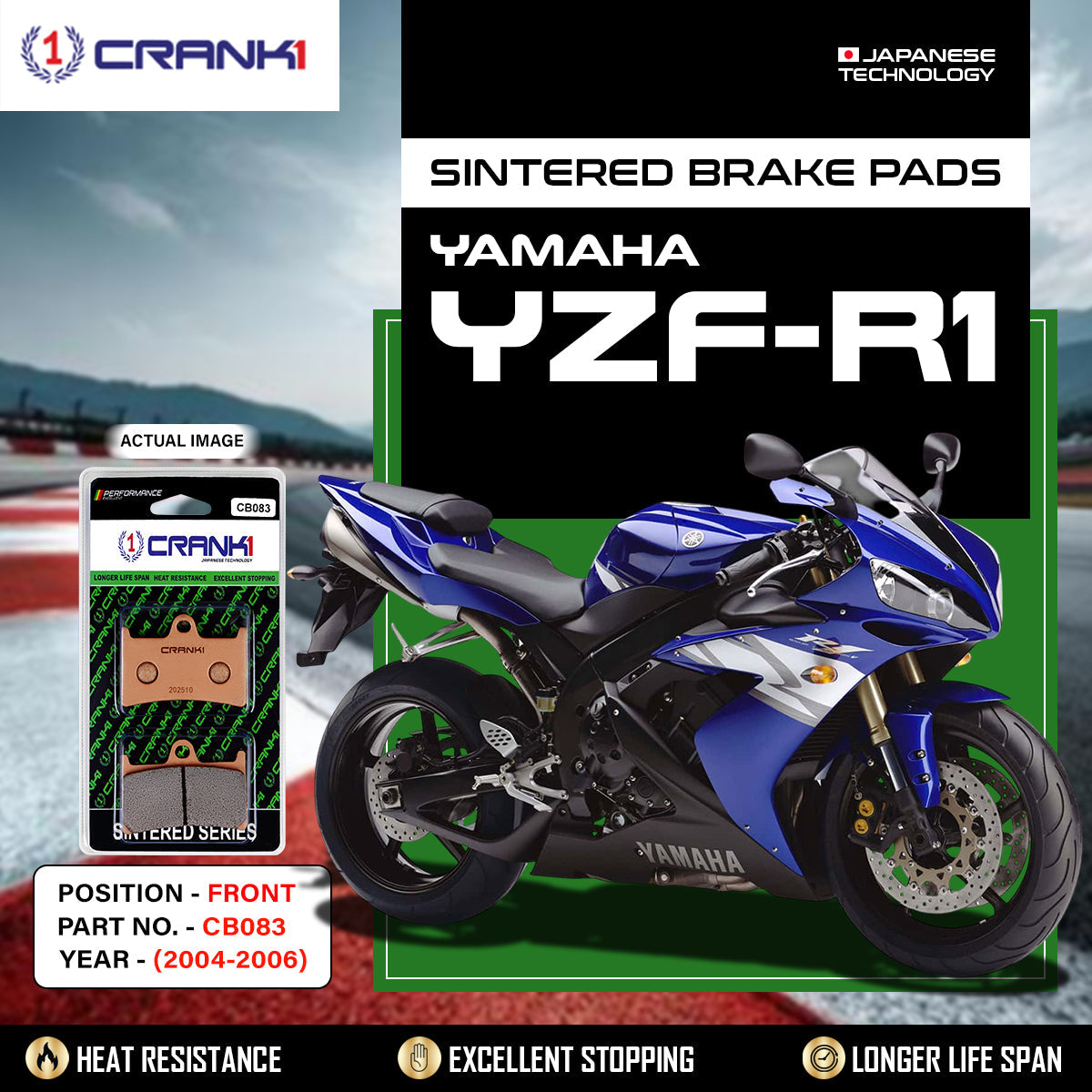 CRANK1 CB083 Sintered Front Brake Pads for Yamaha YZF-R1 2004-2006 Superbike