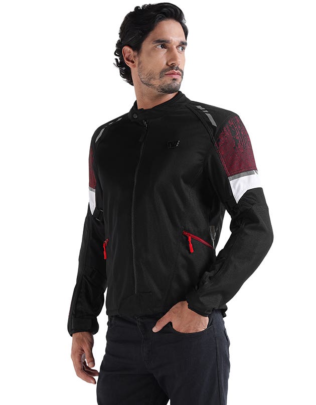 Royal Enfield Streetwind Eco 3 Riding Jacket in Red, Green and Grey