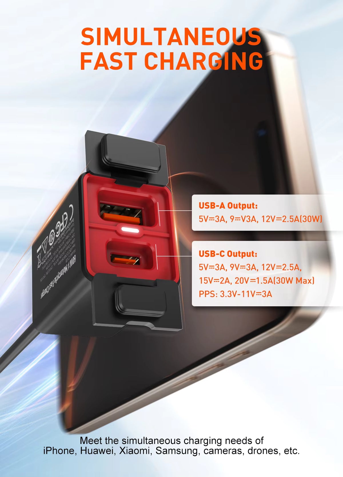 LBC Moto LDNIO C108 60W motorcycle fast charger PD 3.0 QC 3.0 type C USB waterproof bike charging adapter