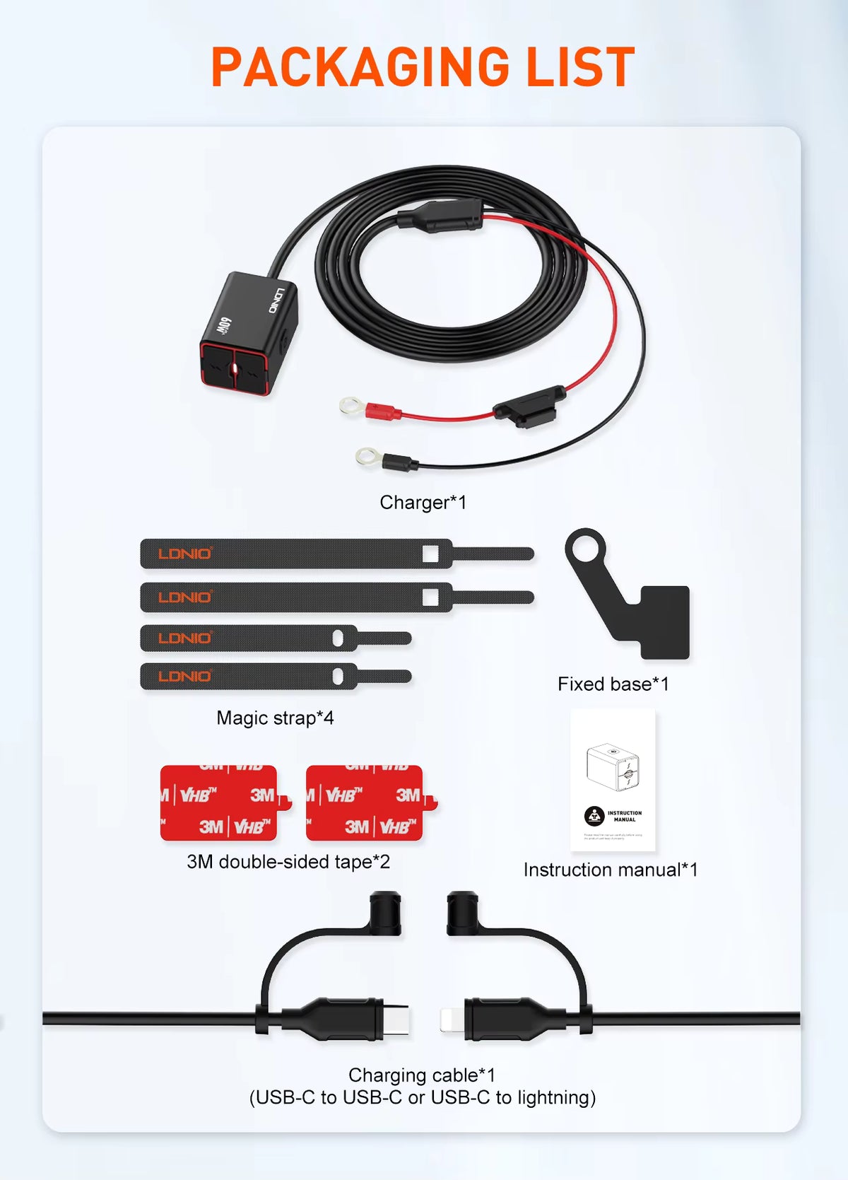 LBC Moto LDNIO C108 60W motorcycle fast charger PD 3.0 QC 3.0 type C USB waterproof bike charging adapter