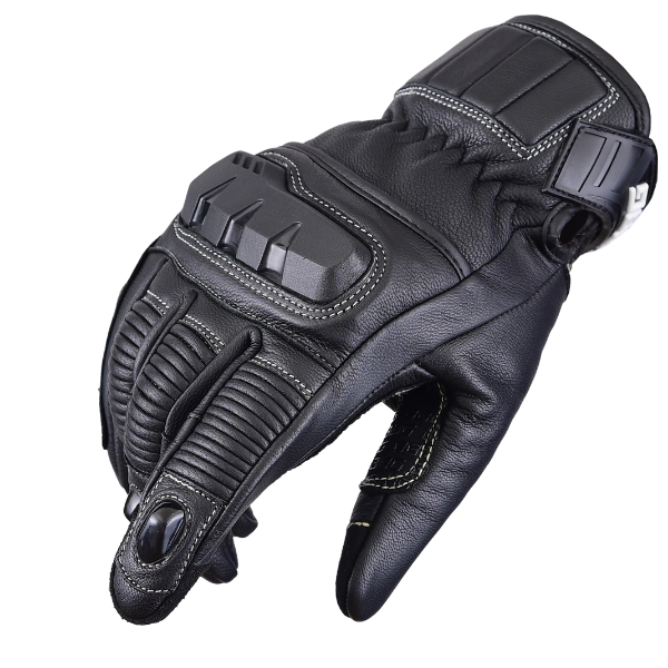 BBG RidePro KNOX black leather motorcycle riding gloves