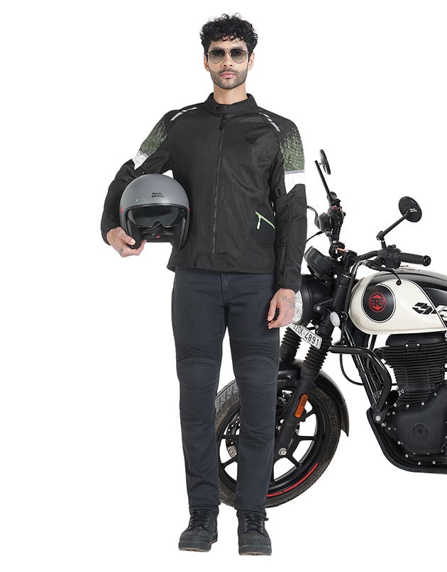 Royal Enfield Streetwind Eco 3 Riding Jacket in Red, Green and Grey