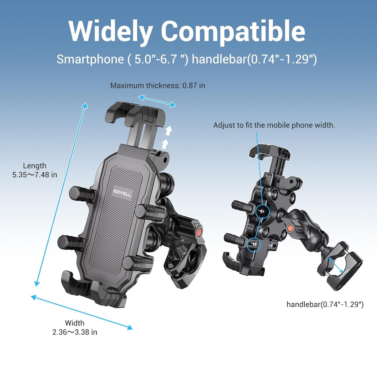 EDYELL 360 Degree Anti-Shake Motorcycle Phone Mount Holder for 5.4-6.9 Inch Smartphones