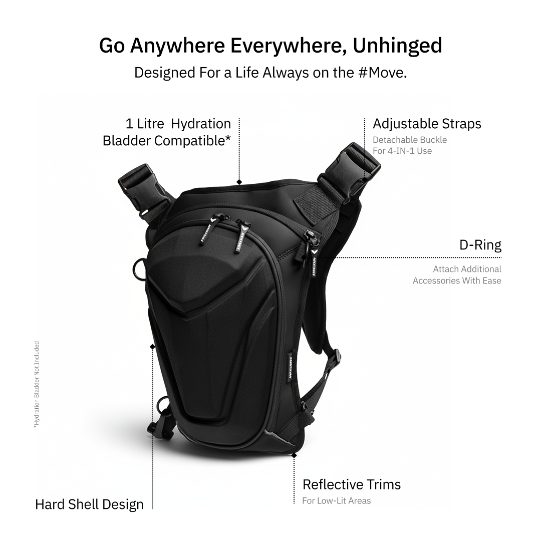 Vantora ARC 4-in-1 Travel Bag Convertible Crossbody Sling Thigh Bag Waist Pouch and Motorcycle Tank Bag