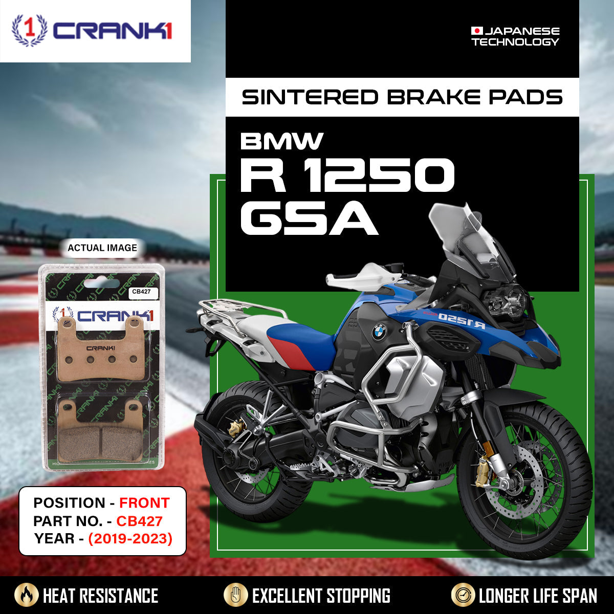 CRANK1 CB427 Sintered Front Brake Pads for BMW R 1250 GSA 2019-2023 LEGUNDARY Custom