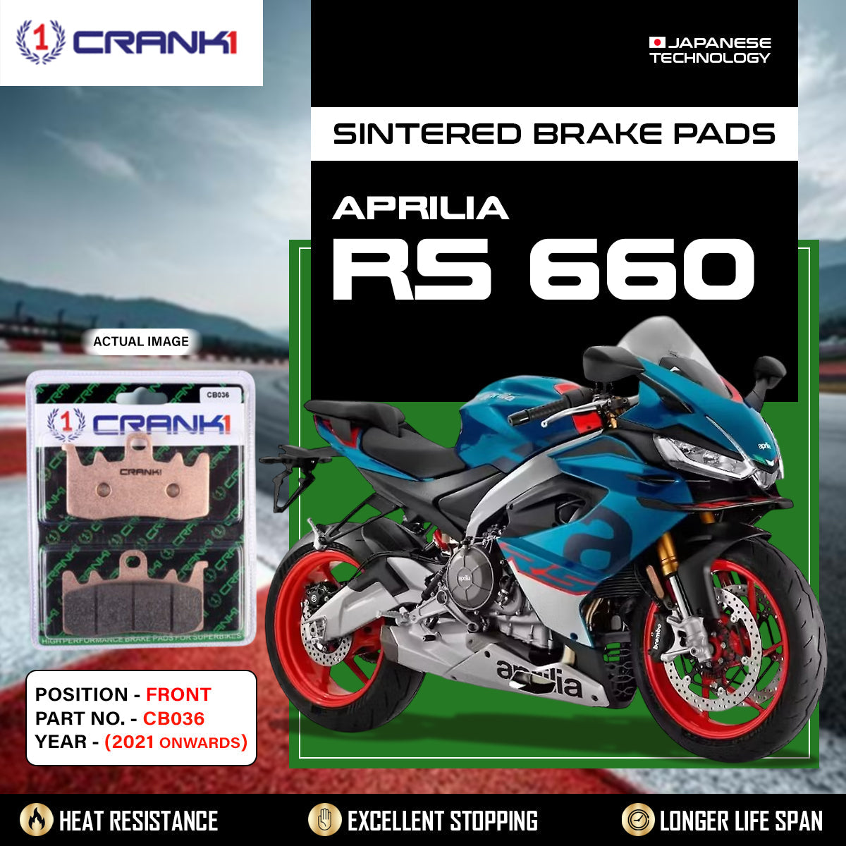 CRANK1 Sintered Front Brake Pads CB036 for Aprilia RS 660 Motorcycle Brake Pads