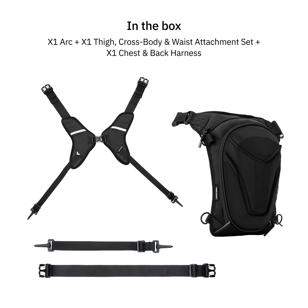 Vantora ARC 4-in-1 Travel Bag Convertible Crossbody Sling Thigh Bag Waist Pouch and Motorcycle Tank Bag