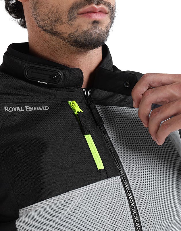Royal Enfield Crossroader V2 Grey Neon riding jacket with CE armour