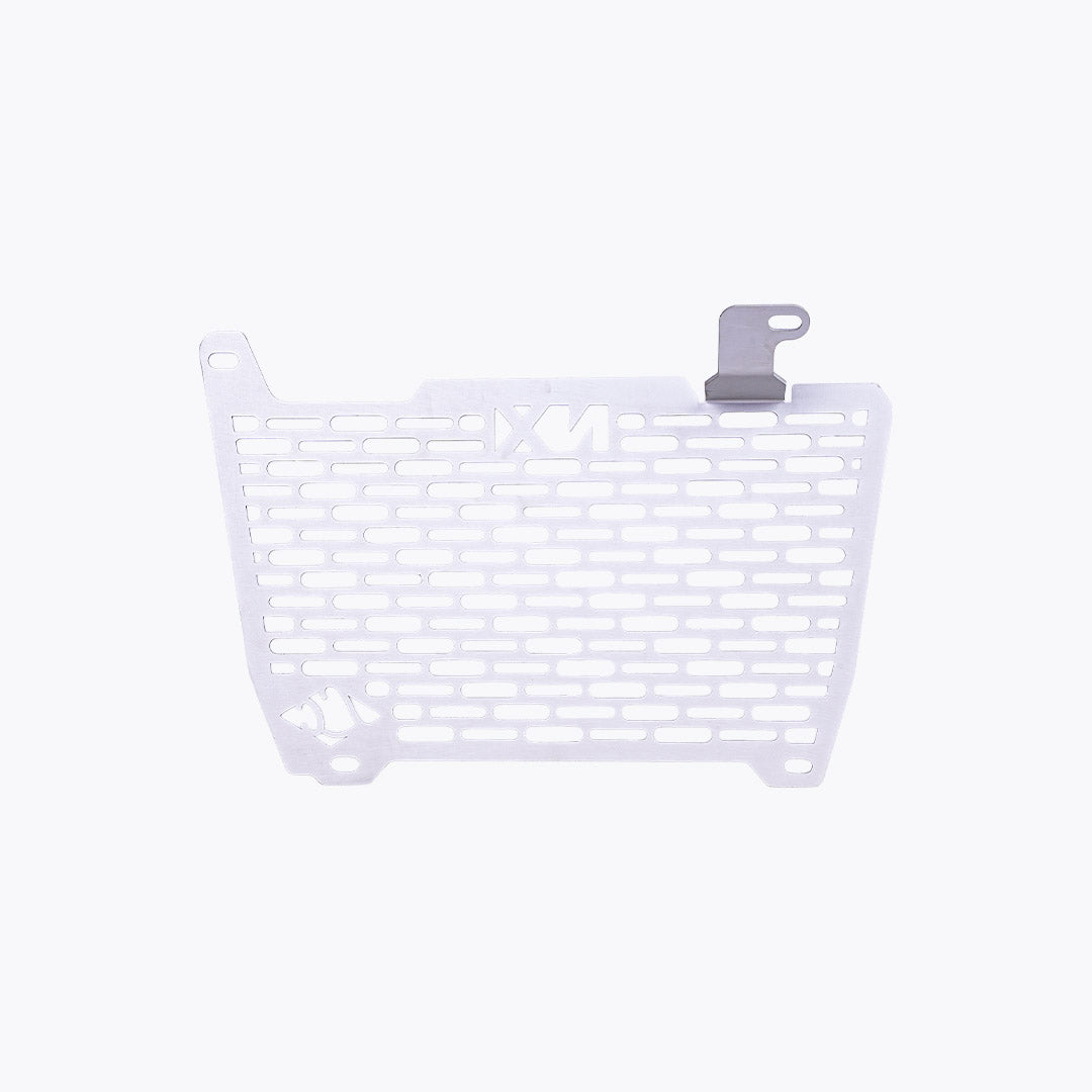 Legundary Custom Vector V2 radiator grill for Honda NX500 in silver aluminium, durable engine guard protector and heat shield with precision fit.