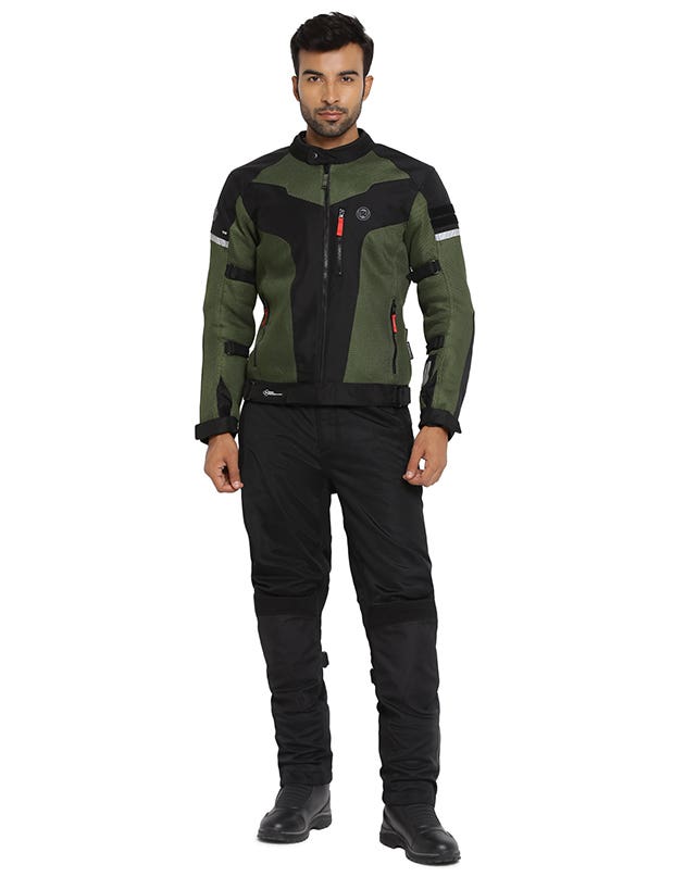 Royal Enfield Windfarer V2 Riding Jacket in Green Black and Blue