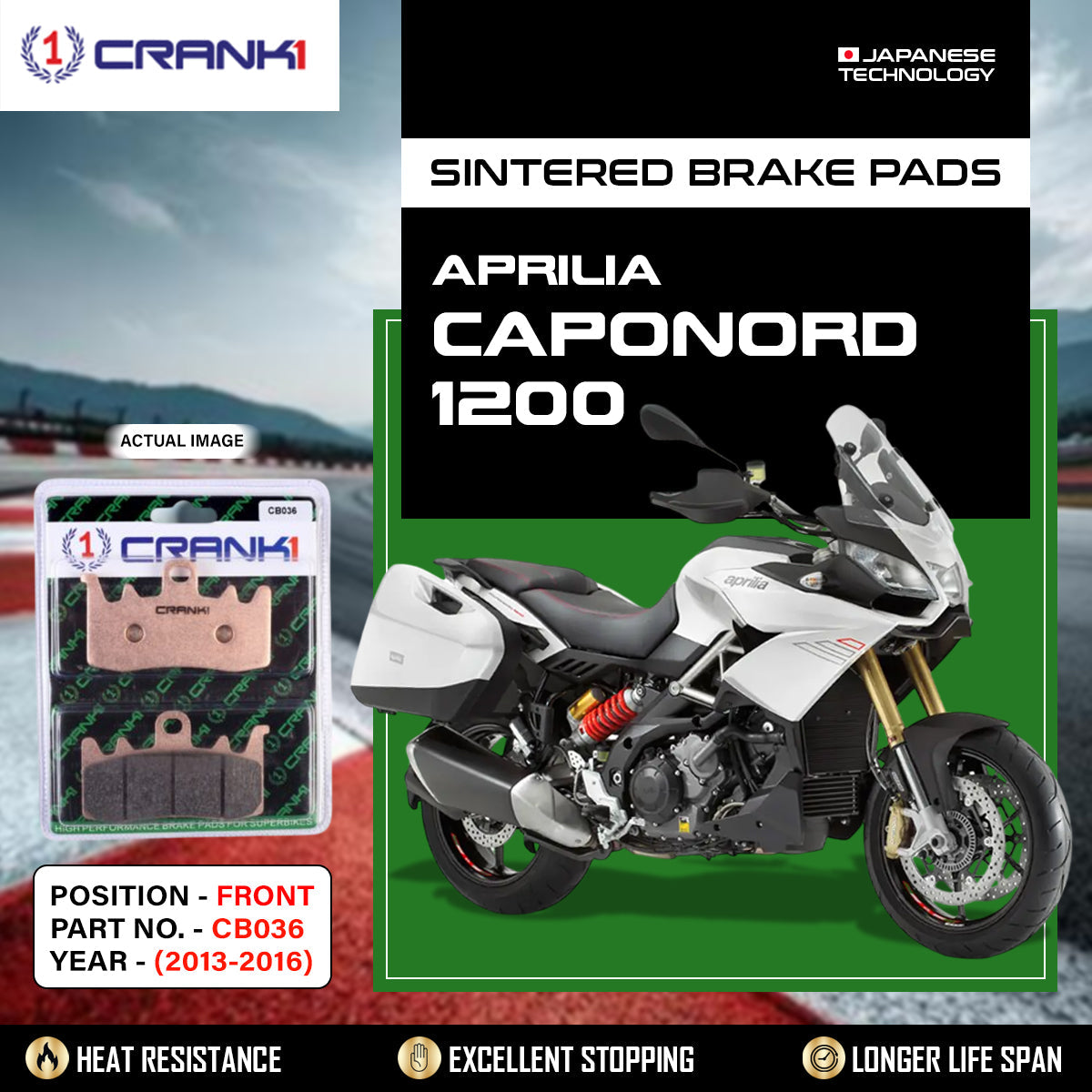 CRANK1 CB036 Sintered Front Brake Pads for Aprilia Caponord 1200 (2013-2016)