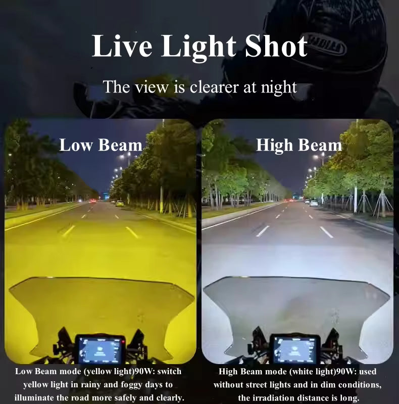 LBC Moto Kewig K7 180W motorcycle auxiliary lights 18000 lumens LED fog lights dual color waterproof spotlight
