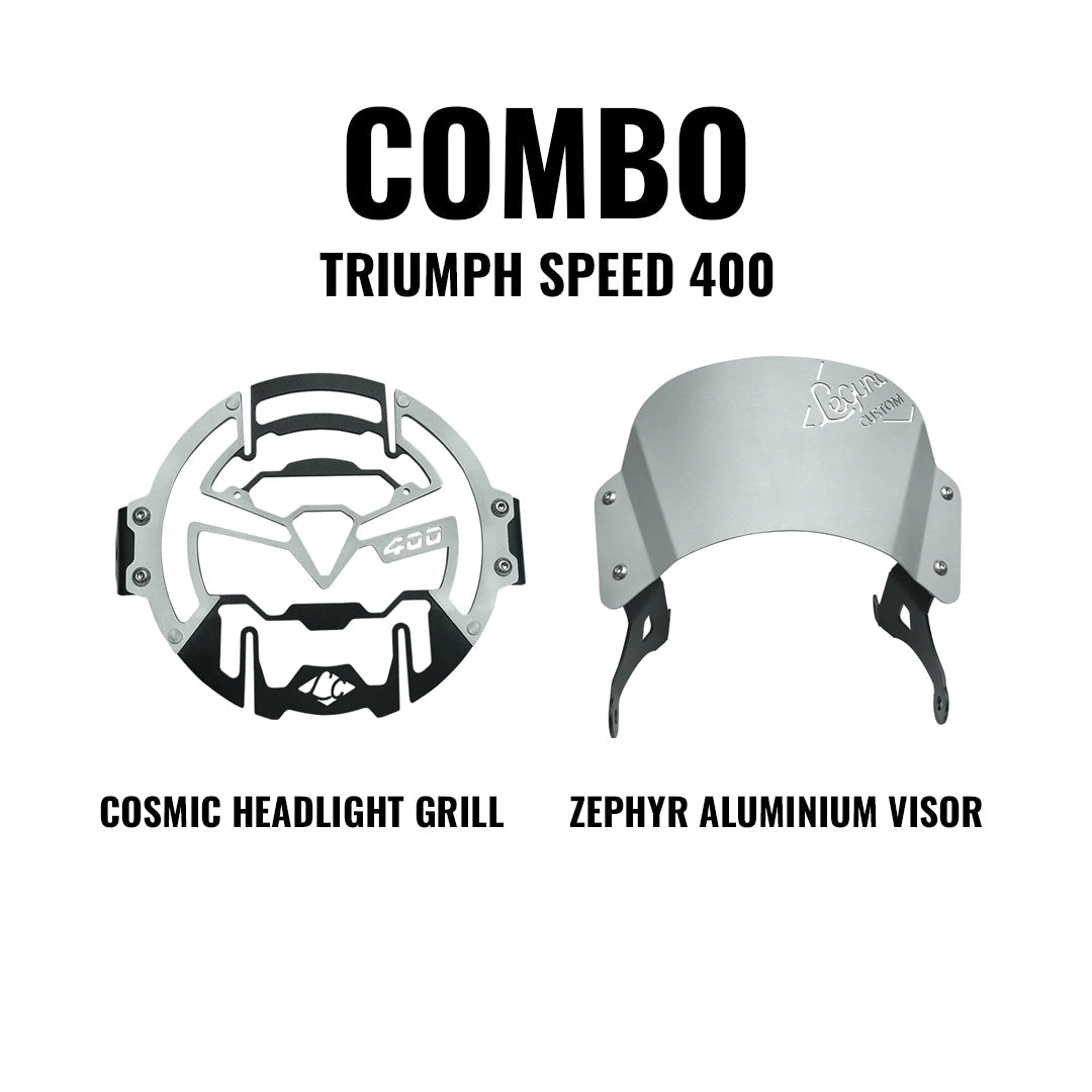 Legundary Custom Visor Headlight Grill Combo Triumph Speed 400 Black Silver Front Protection