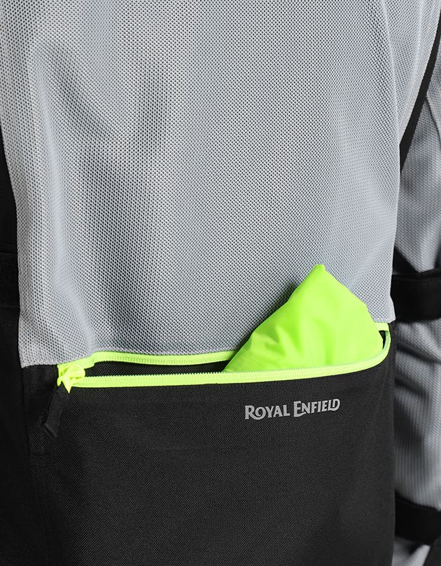 Royal Enfield Crossroader V2 Grey Neon riding jacket with CE armour