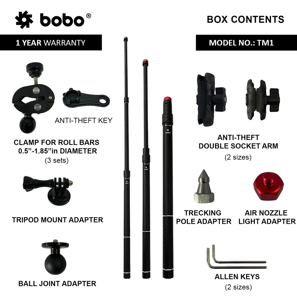 BOBO TM1 monopod motorcycle selfie stick action camera mount extendable for GoPro Insta360 bike vlogging
