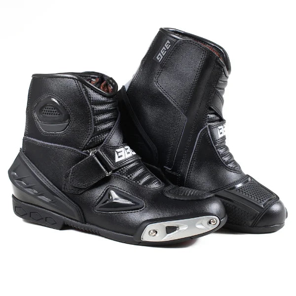 BBG RidePro black leather motorcycle riding boots with TPU protection