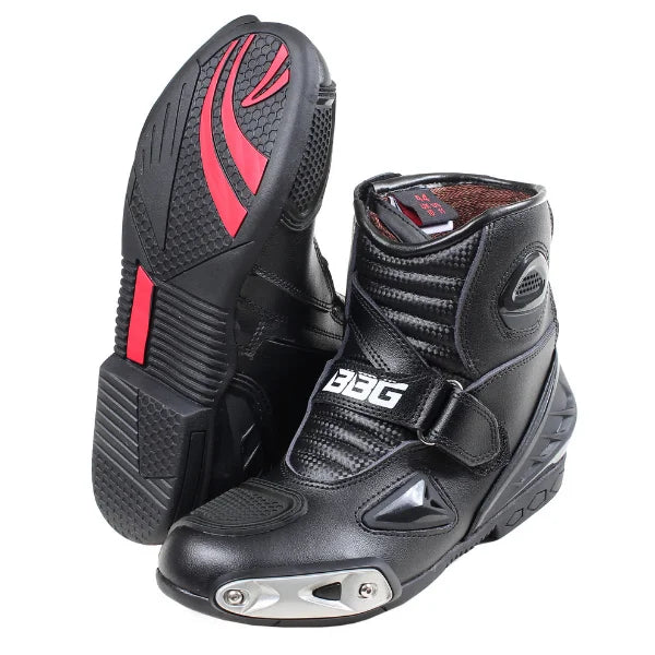BBG RidePro black leather motorcycle riding boots with TPU protection