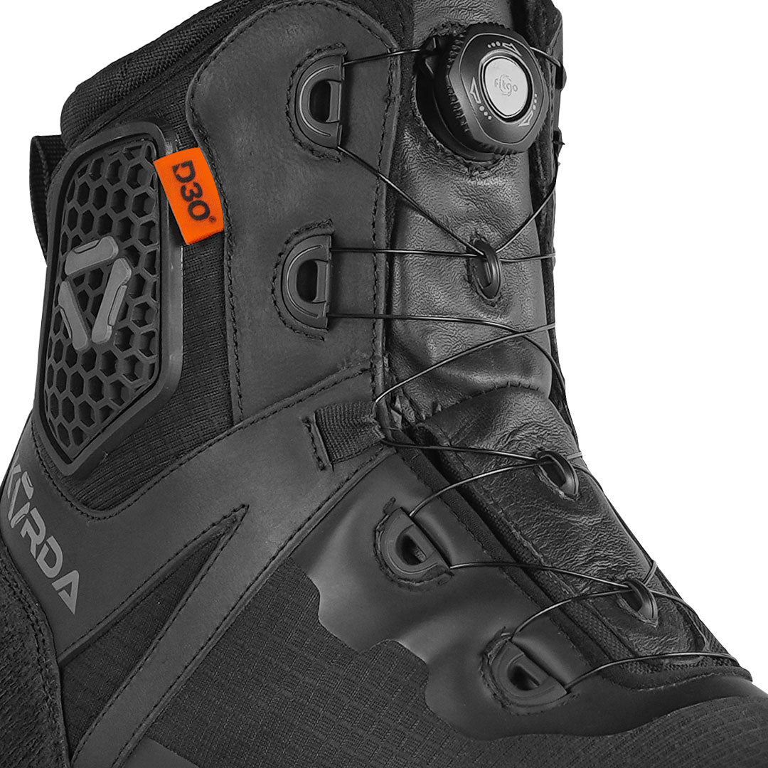 KORDA Recon black motorcycle riding boots with D3O ankle armour