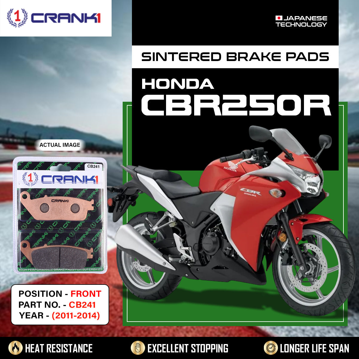 CRANK1 CB241 Sintered Front Brake Pads for Honda CBR250R 2011-2014 LEGUNDARY Custom