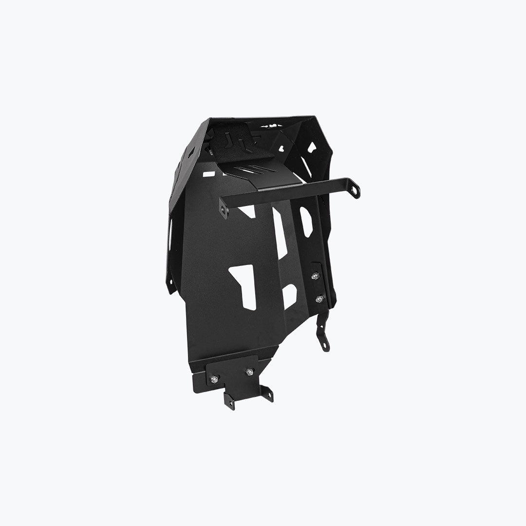 Legundary Custom Honda NX500 Vambrace Bash Plate Black – sturdy aluminium engine sump guard skid plate, providing reliable underbody protection and a sleek black finish for the Honda NX500.