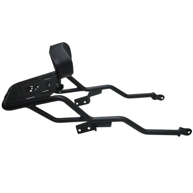 Motocare pipe carrier with backrest installed on Yamaha XSR 155 motorcycle luggage rack