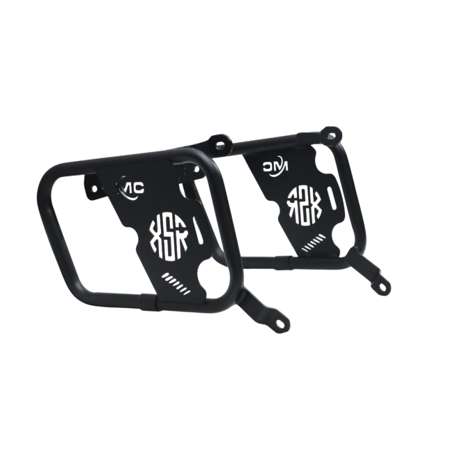 Motocare saddle stay with plate installed on Yamaha XSR 155 for saddle bag and touring luggage support