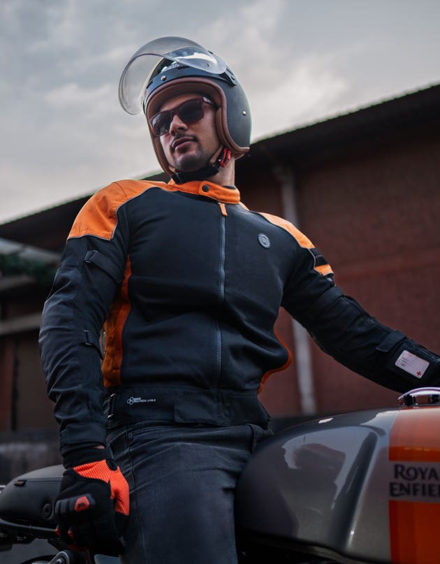 Royal Enfield Streetwind Pro Class A Riding Jacket in Black and Orange