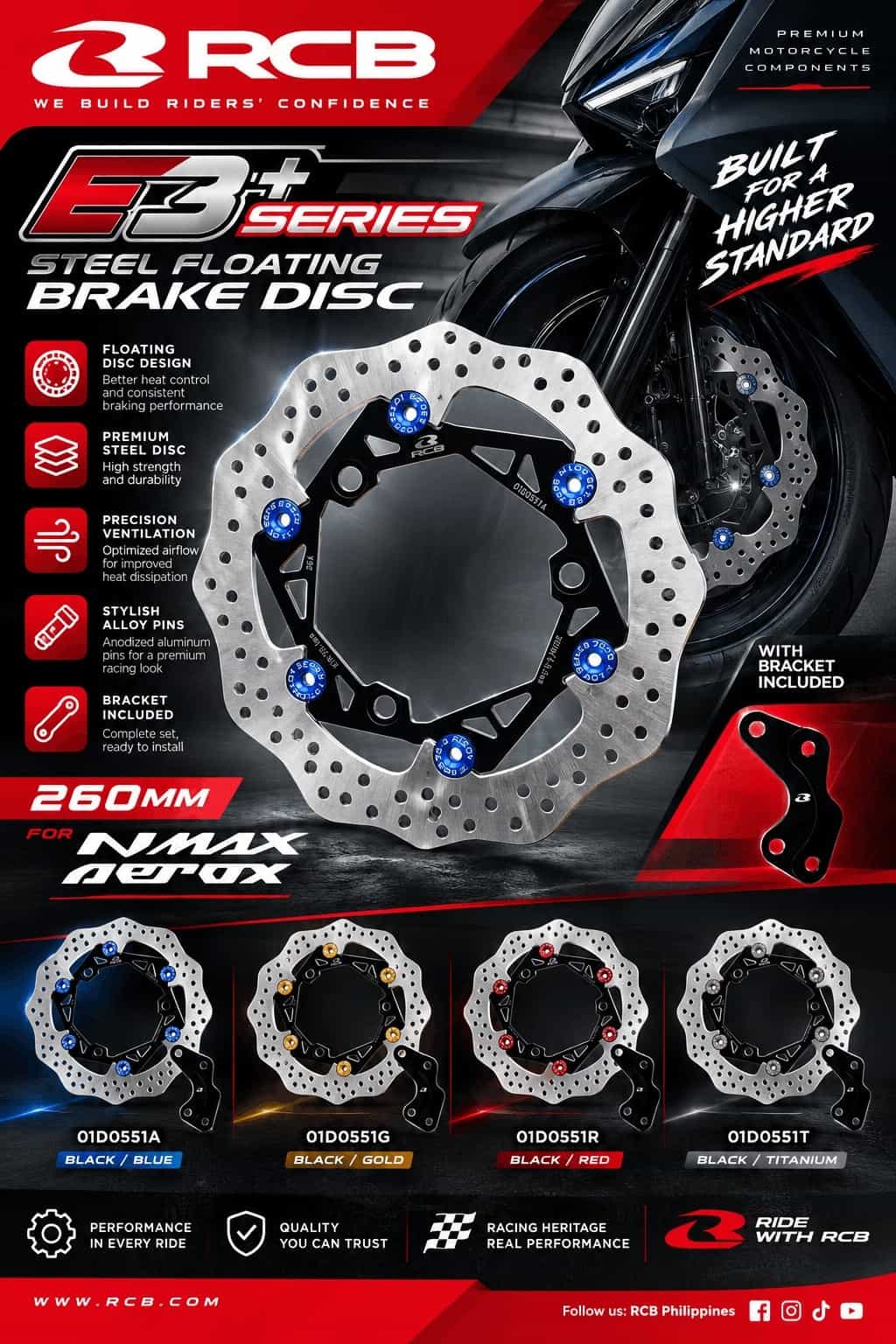 RCB 01E0010 aluminium engine cover protector with transparent window in Red, Blue, Gold and Silver