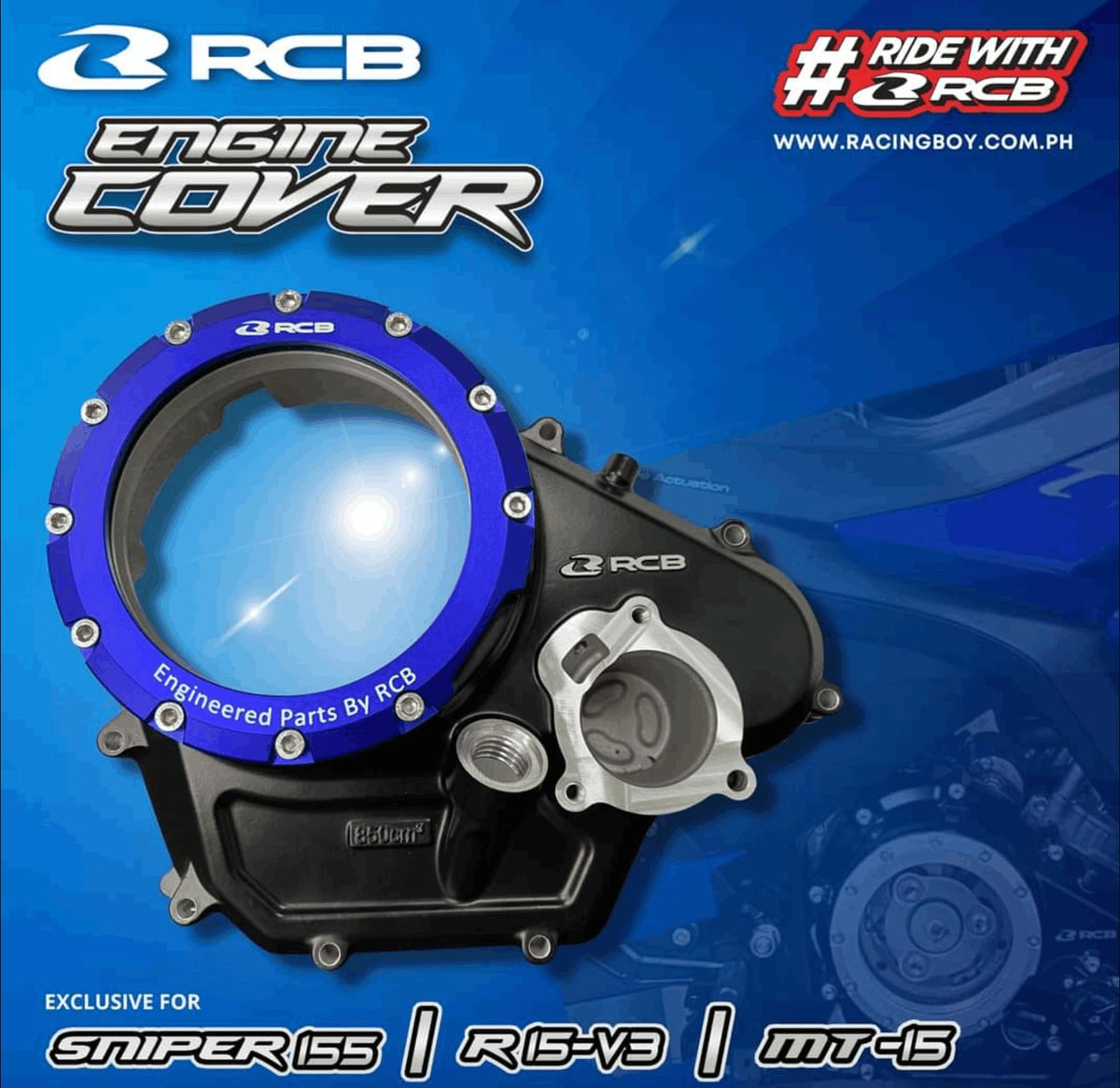 RCB 01E0010 aluminium engine cover protector with transparent window in Red, Blue, Gold and Silver