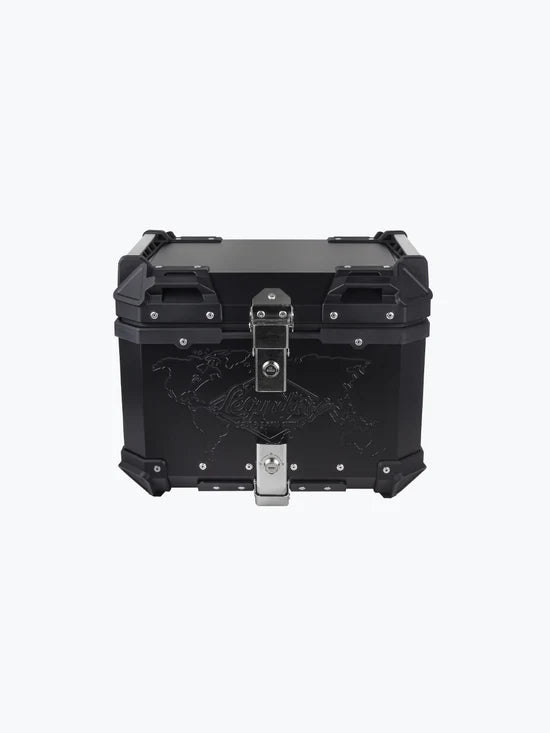 Legundary Custom Fort Knox Series TC 45L Aluminium Top Box with Backrest Pad Black Silver Motorcycle Storage Case