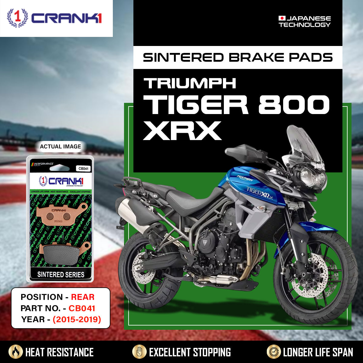 CRANK1 CB041 Sintered Rear Brake Pads for Triumph Tiger 800 XRX (2015-2019) Adventure Motorcycle