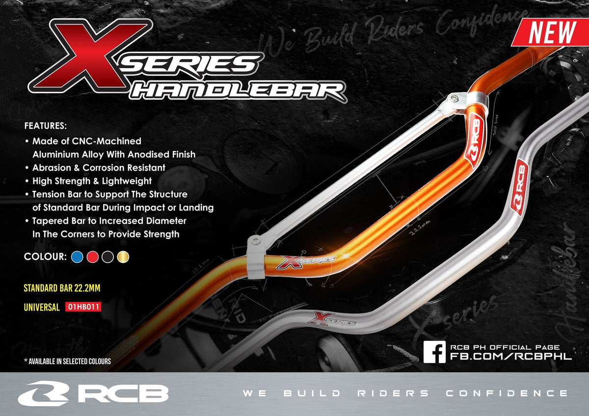 RCB X-Series Low 22.2mm aluminium alloy motorcycle handlebar in Gold, Red, Blue and Orange
