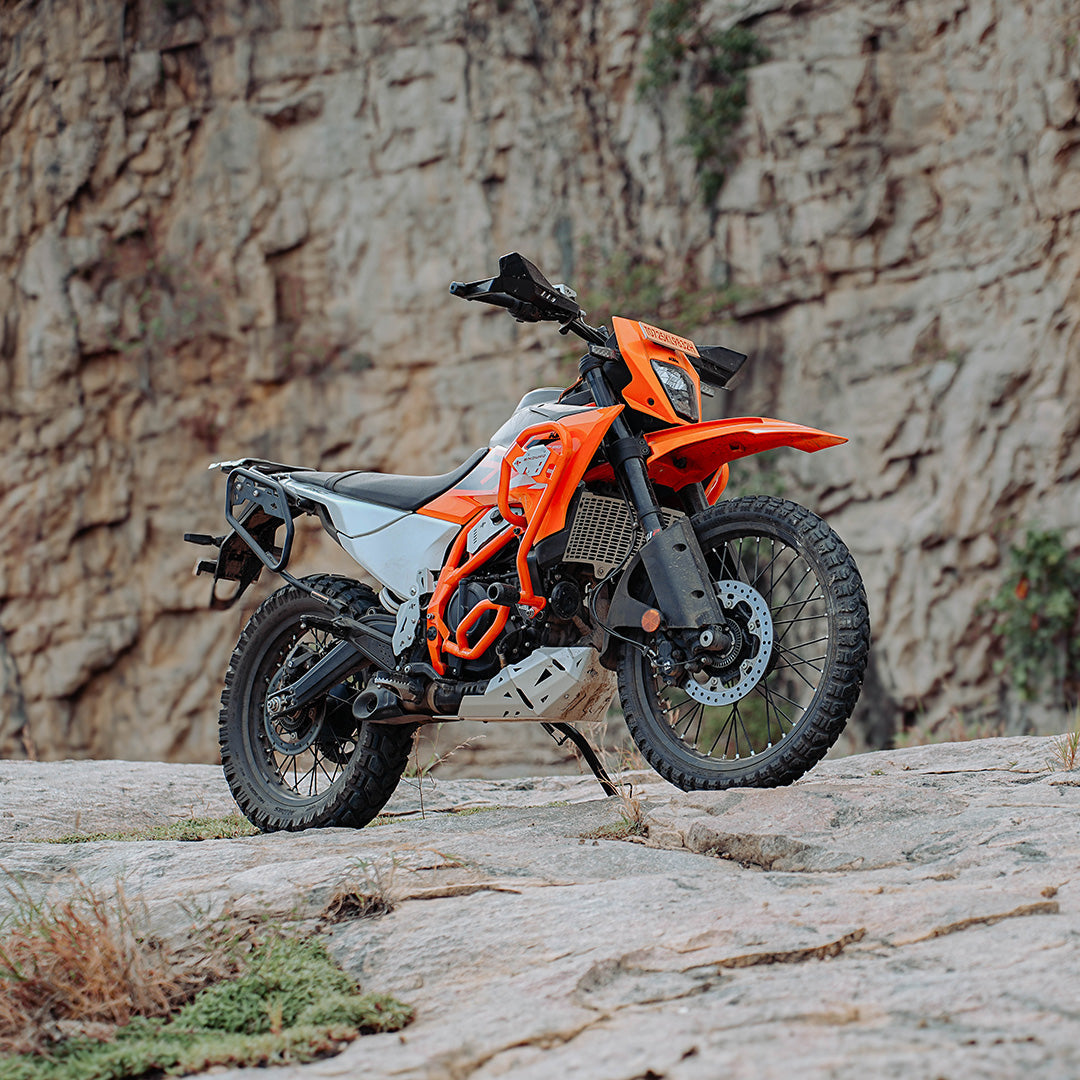 Legundary Custom KTM 390 Enduro R Defender Crash Guard Orange mild steel engine protection crash bar