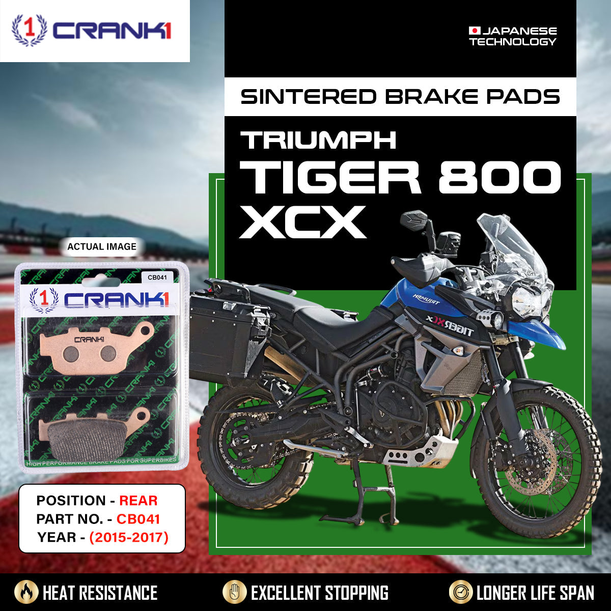 CRANK1 CB041 Sintered Rear Brake Pads for Triumph Tiger 800 XCX (2015-2017) Adventure Motorcycle