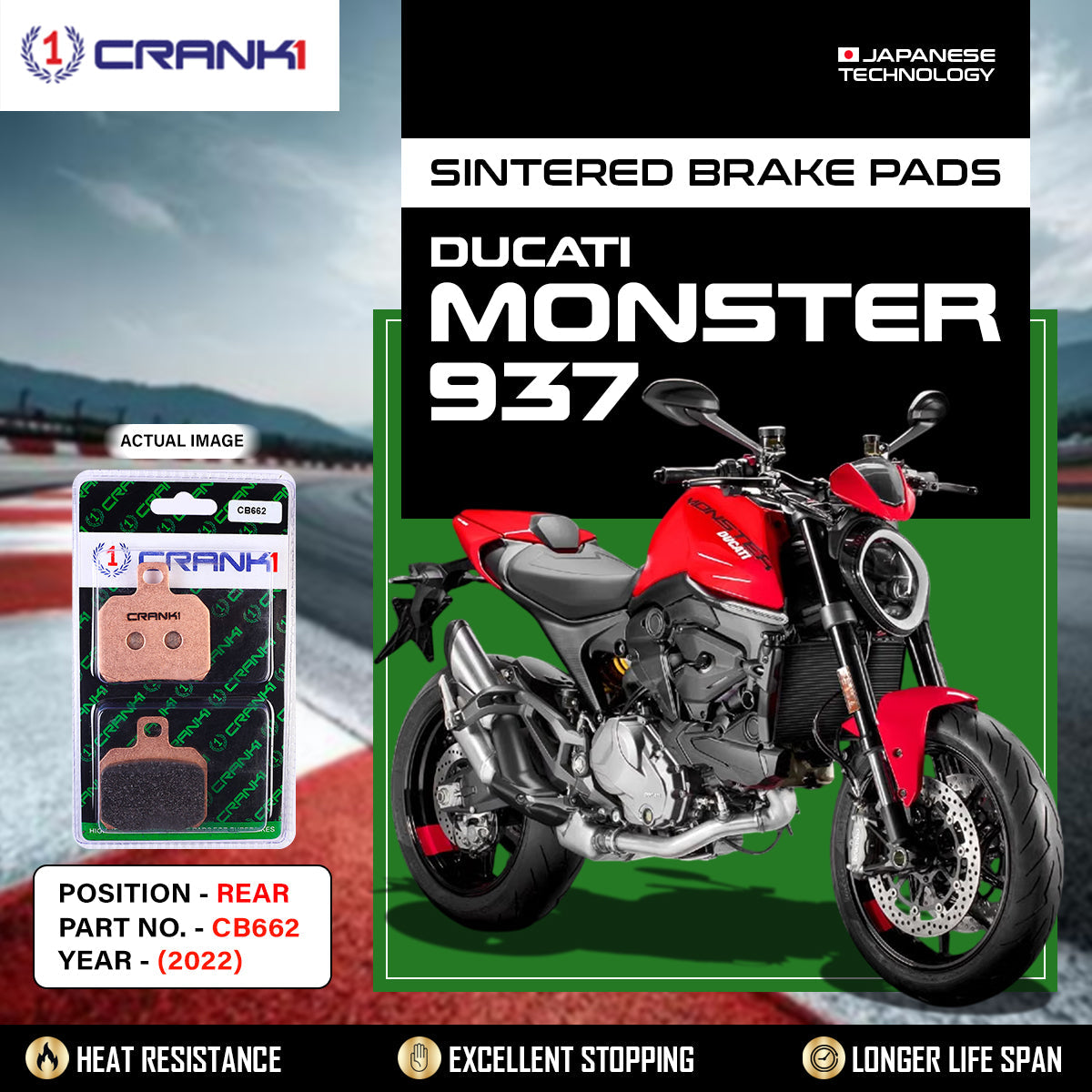 CRANK1 Sintered Rear Brake Pads for Ducati Monster 795 2012-2016 CB662