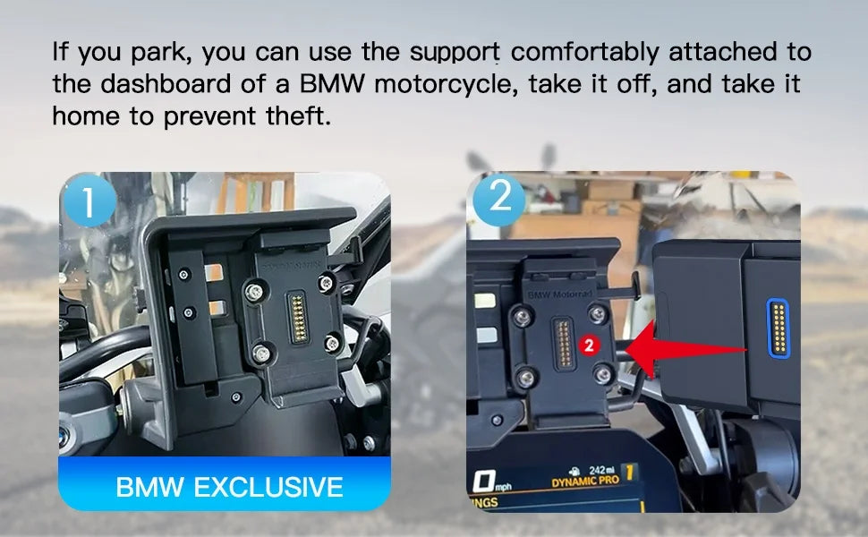 LBC Moto BM300 BMW wireless navigation system with Apple CarPlay Android Auto compatible OEM nav cradle motorcycle display
