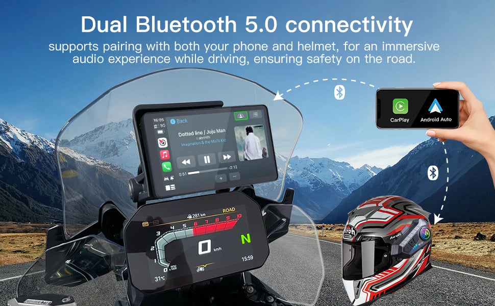 LBC Moto BM300 BMW wireless navigation system with Apple CarPlay Android Auto compatible OEM nav cradle motorcycle display