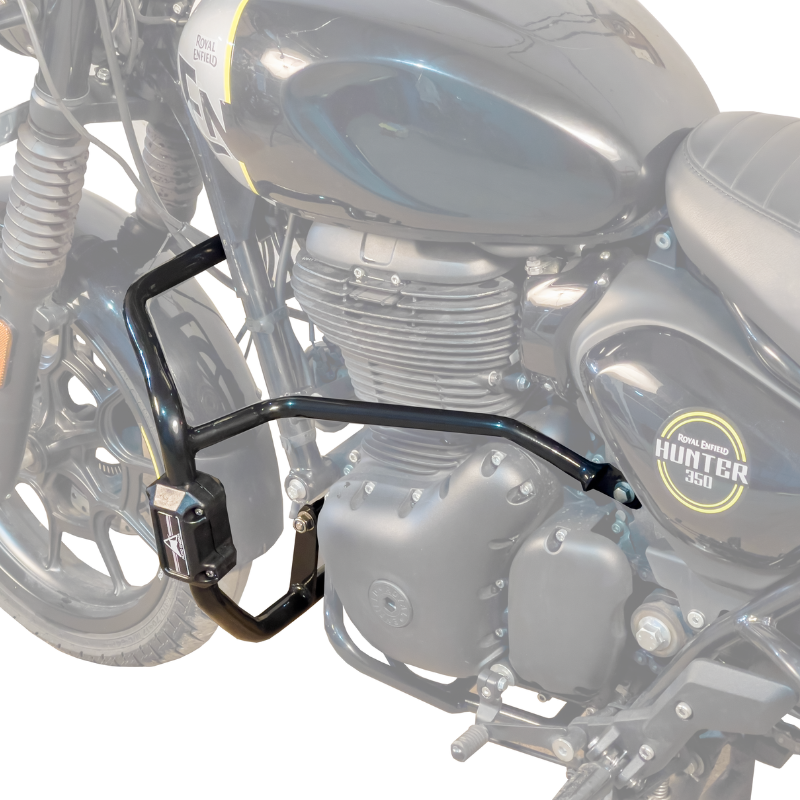 Auto Engina Crash Leg Guard for Royal Enfield Hunter 350 27mm 22mm Mild Steel Gloss Black with Sliders
