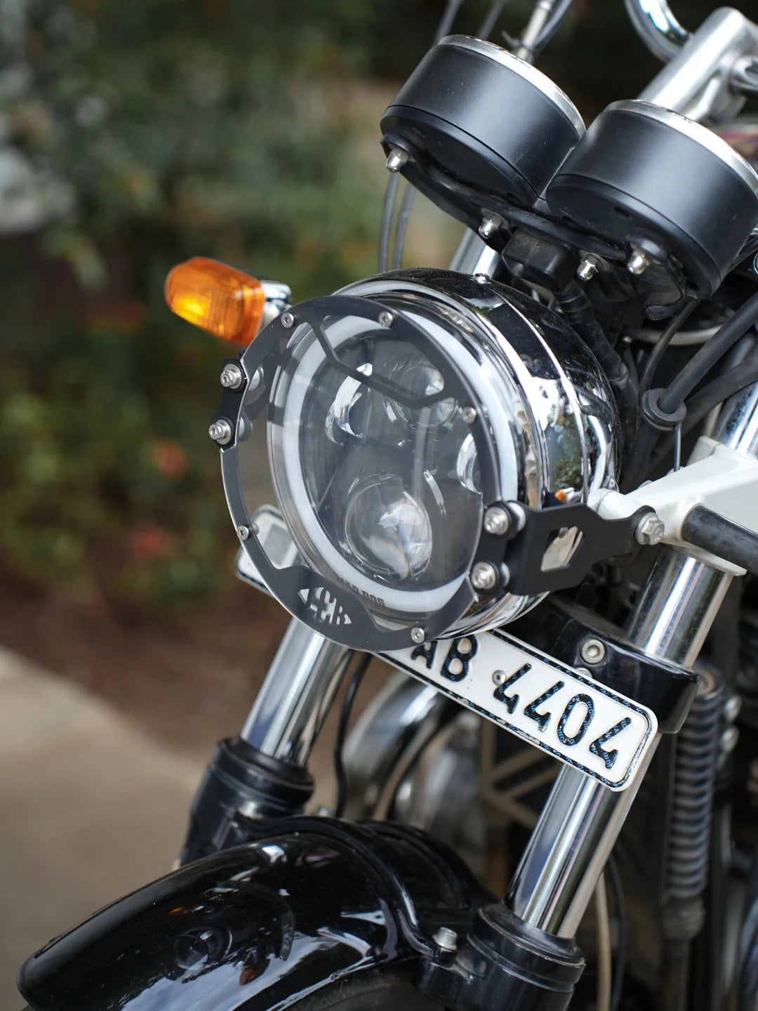 Legendary Custom Interceptor 650 oculus headlight shield black mild steel guard