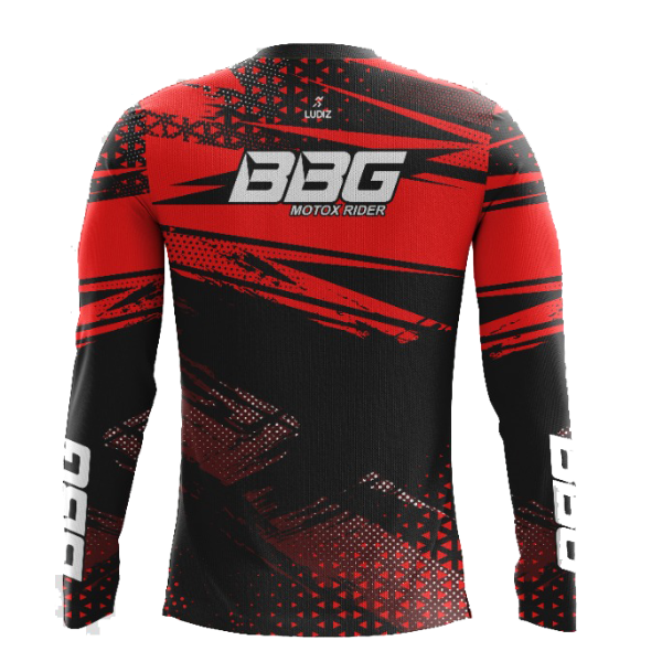 BBG motocross jersey for men in black neon orange and red for off road motorcycle riding