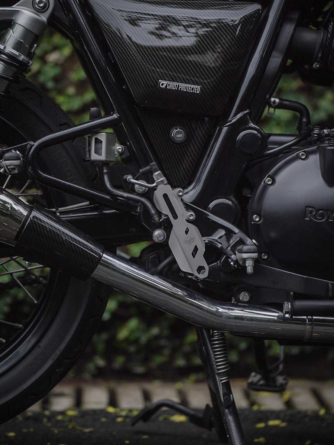 Legendary Custom Interceptor 650 master cylinder guard stainless steel silver cover