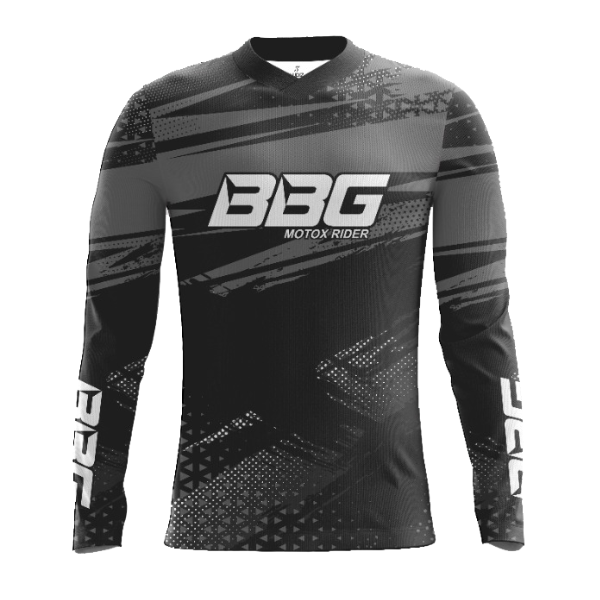 BBG motocross jersey for men in black neon orange and red for off road motorcycle riding