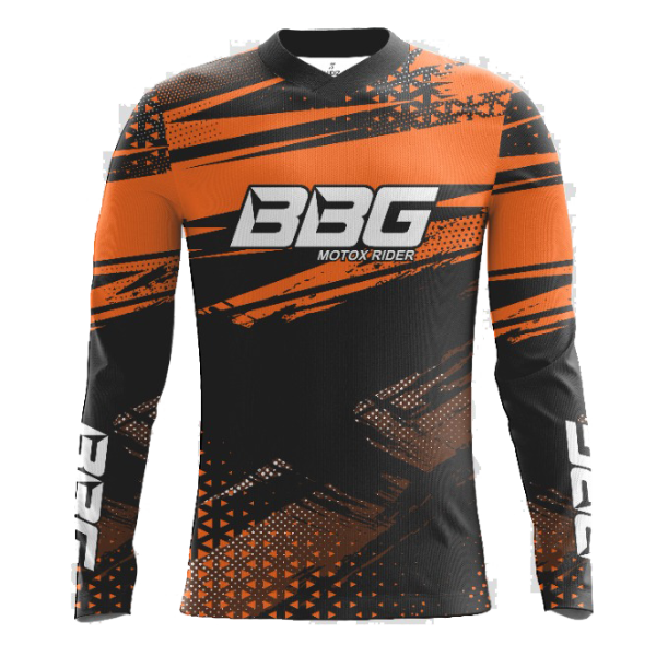 BBG motocross jersey for men in black neon orange and red for off road motorcycle riding