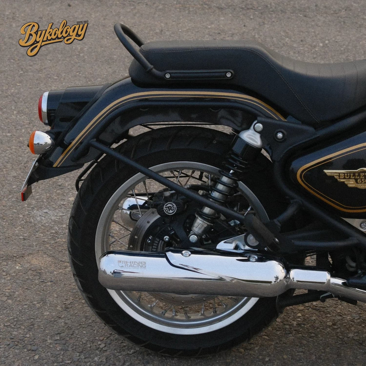 Rhino Racing V2 304 stainless steel exhaust with CNC aluminium details for Royal Enfield Bullet 650