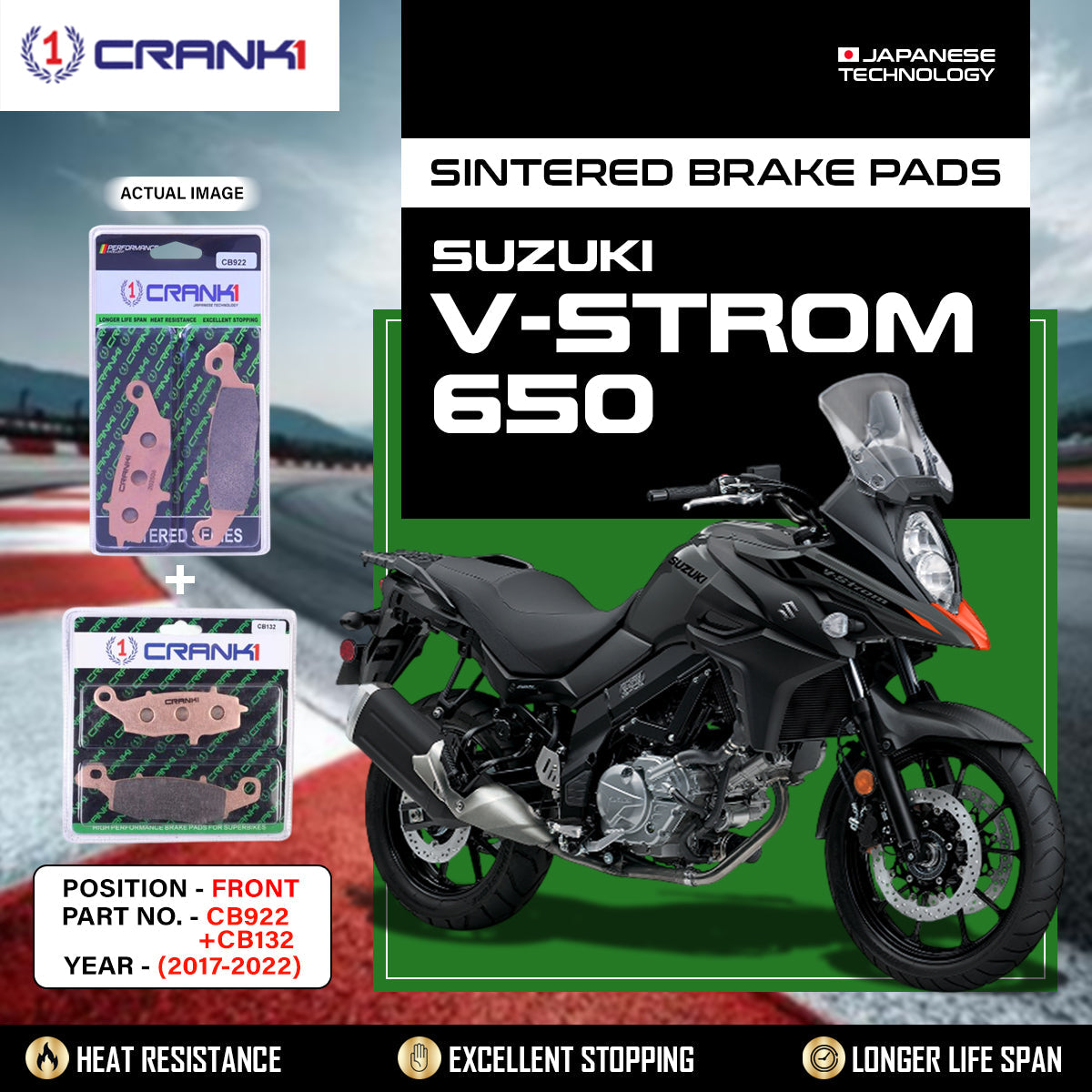 CRANK1 Sintered Front Brake Pads CB922 CB132 for Suzuki V-Strom 650 2017-2022 Motorcycle Brake Pads