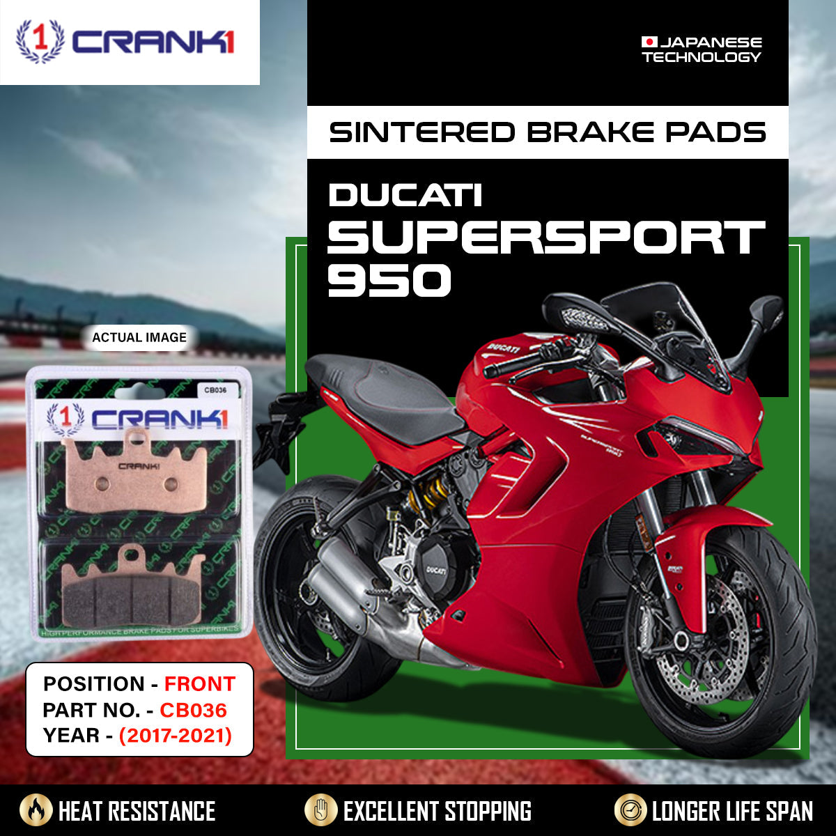 CRANK1 CB036 Front Sintered Brake Pads For Ducati SuperSport 950 2017-2021 Motorcycle