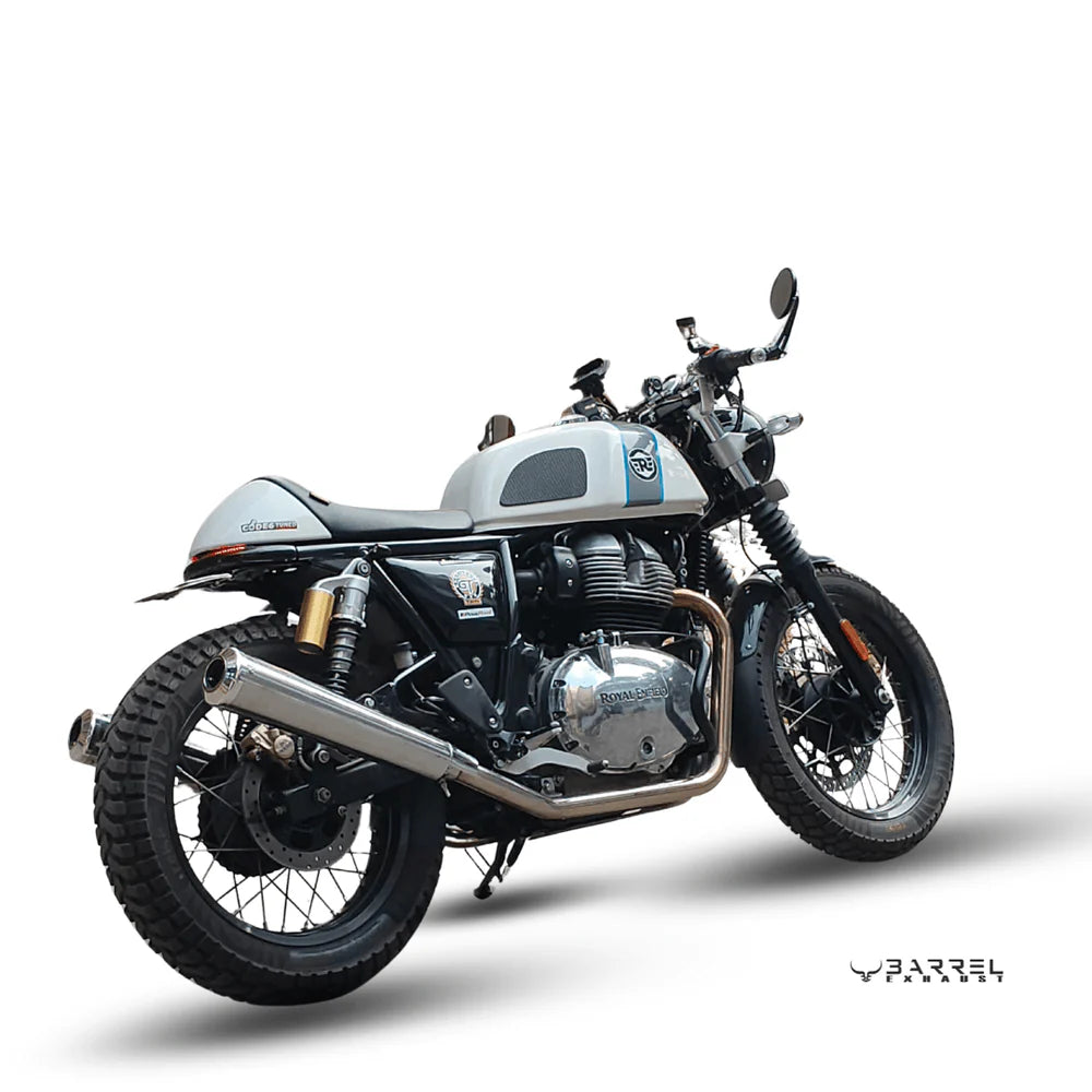 BE-10 Bass Master polished stainless steel exhaust for Royal Enfield Interceptor 650 and Continental GT 650