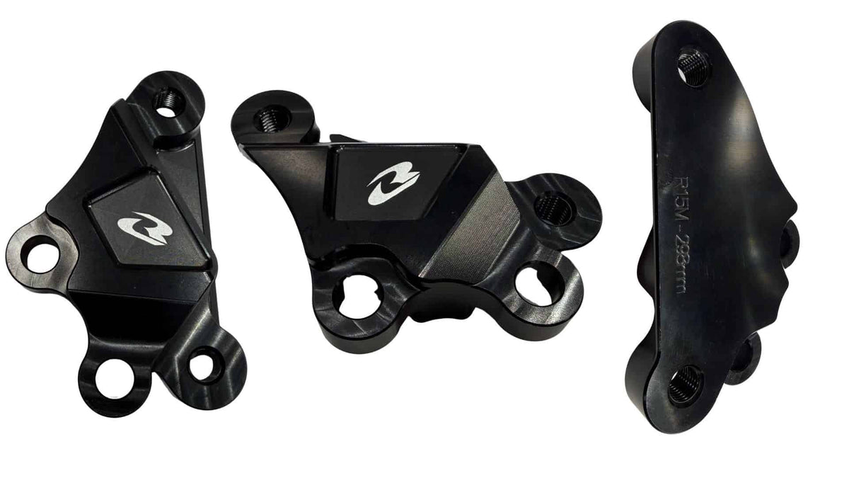 RCB R1 Series black CNC aluminium caliper bracket 01CB038B for Yamaha R15M and MT-15 V2