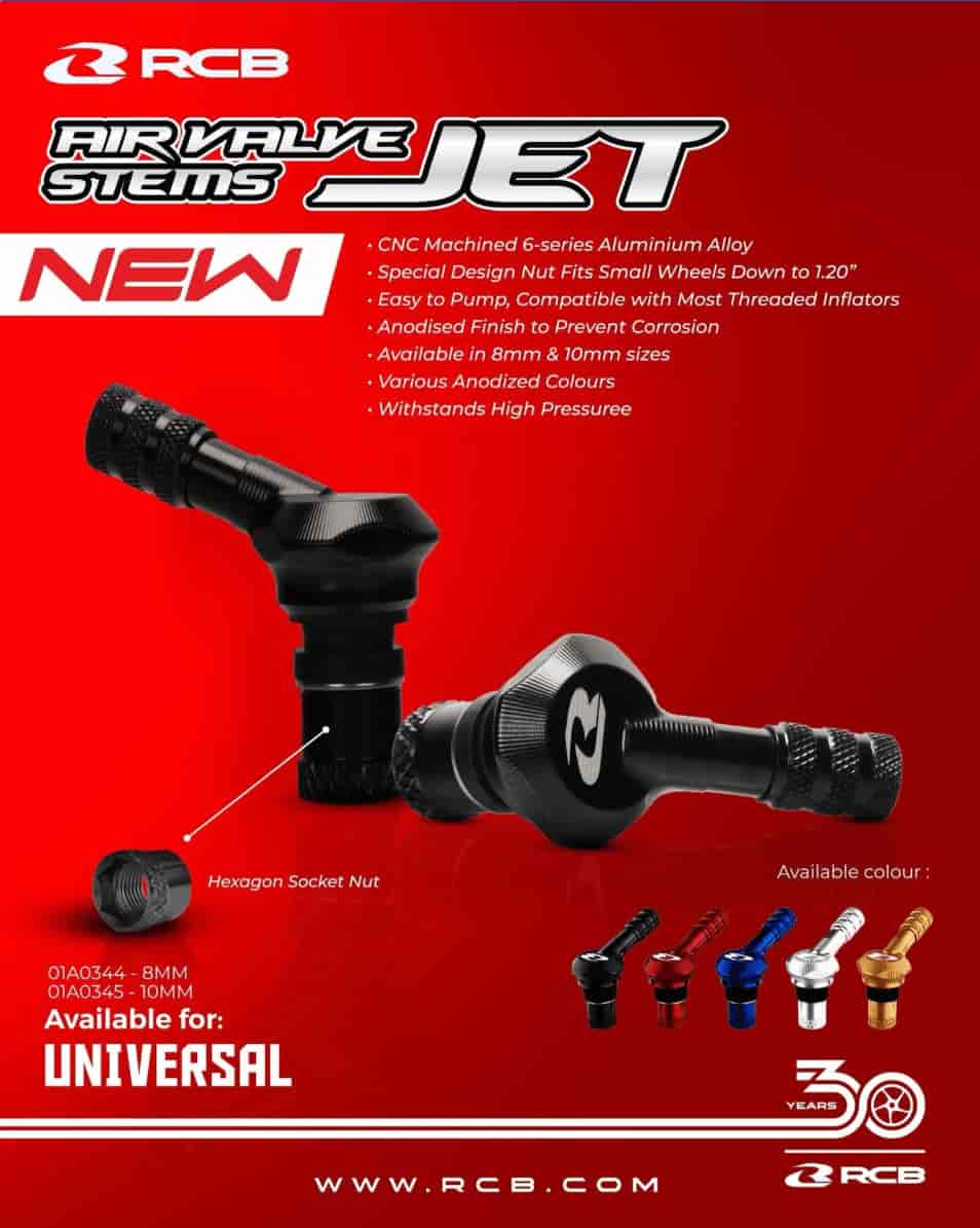 RCB Jet 10mm Motorcycle Tubeless Air Valve Stems in Blue, Red, Gold, Silver and Black