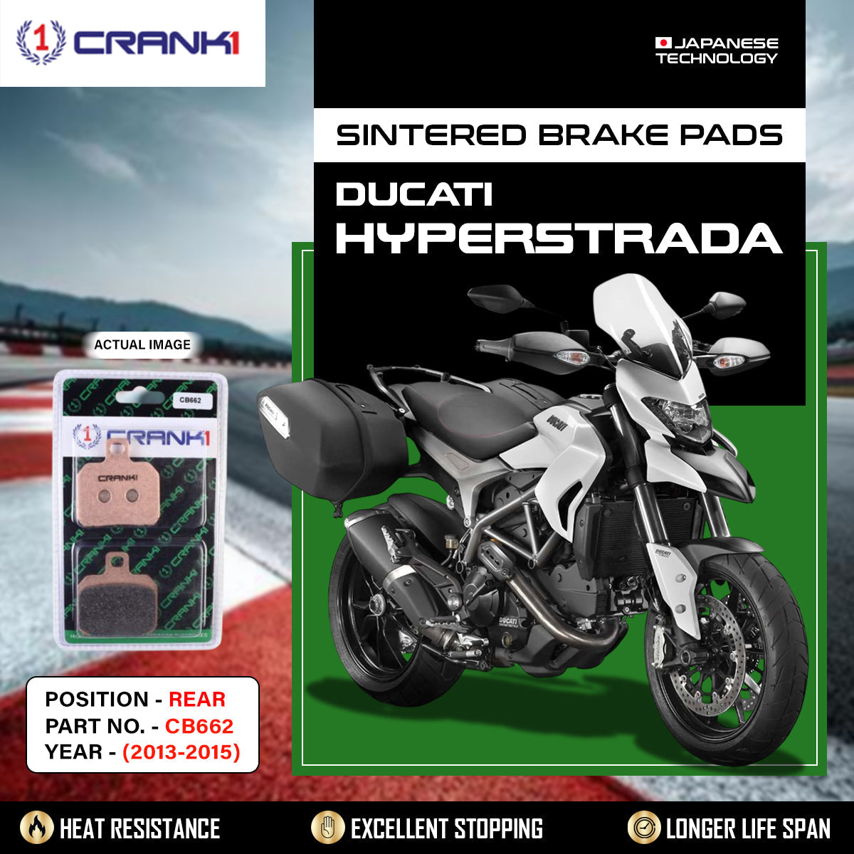 CRANK1 CB662 rear sintered brake pads for Ducati Hyperstrada 2013-2015 high performance motorcycle brake pads LEGUNDARY Custom